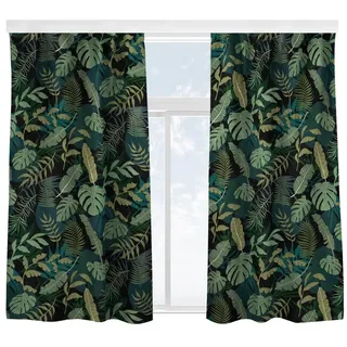 Bilderdepot24 Vorhang Gardine Natur Tropisch Modern Dschungel Blätter Schwarz Türvorhang (2 St), Multifunktionsband, blickdicht, Samt, Schiebegardinen Küche Schlafzimmer Wohnzimmer Schiebevorhang grün 130 cm x 300 cm