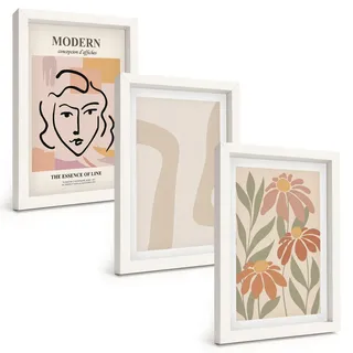 BILDER SET 3er Set - 20x30 cm Weißer Rahmen - Moderne abstrakte Frau