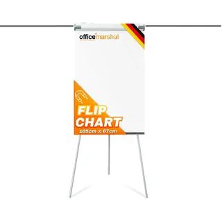 OfficeMarshal Flipchart Ständer Dreibein Flip Chart Board 68x105cm magnetisch, beschreibbar, höhenverstellbar bis 180cm Flipcharts Whiteboard Staffelei Coyote