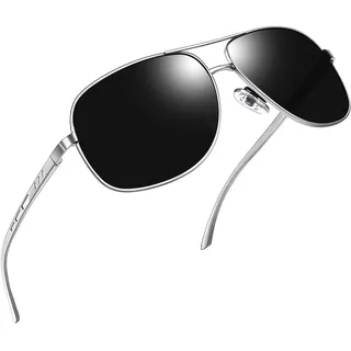 Joopin Sonnenbrille Herren Polarisiert Klassisches Design Sonnenbrille Damen Groß Fahrerbrille UV400 und Cool Polarized Sunglasses Men Women for Driving mit Metallrahmen (Silber-Schwarz) - Einheitsgröße