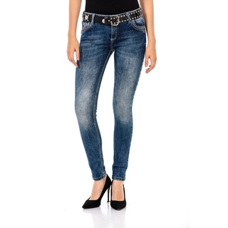 Bequeme Jeans CIPO & BAXX Gr. 32, Länge 32, blau Damen Jeans mit Steinchenbesatz und Markenstickerei