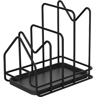 Unyqoos® Schwarzer, multifunktionaler Küchenständer aus Eisen – platzsparender Schneidebrett- & Deckelhalter für Bretter, Deckel, Backbleche - Schwarz