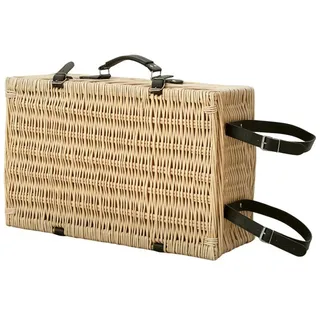MC Star Picknickkorb aus Weidenholz Picknickkoffer für 4 Personen mit Isoliert Kühlfach (Picknickdecke Besteck Set, Picknick Set Komplettset für Camping Strand Weihnachten Naturholz) beige