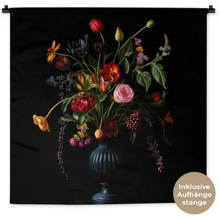 MuchoWow Wandteppich Blumen - Beeren - Klassisch, Quadratisch, Höhe: 3 mm, Wandtuch für Wohnzimmer, Schlafzimmer, 90x90 cm Quadratisch | 90 cm x 90 cm x 3 mm