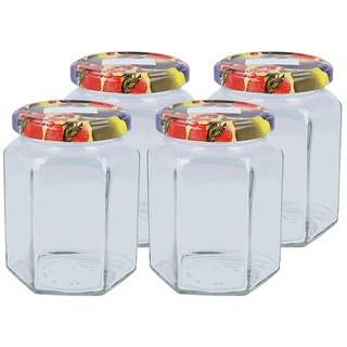 EUROHOME Marmeladenglas sechseckige Marmeladengläser perfekt für Konfitüren und Marmeladen, Glas, (4-tlg., Einmachglas im 4er Set), Einmachgläser mit Deckel - Schraubgläser weiß