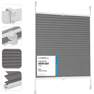 Sekey Plissee ohne Bohren Verdunkelung, Fenster Plissee Klemmfix Jalousie 55 cm breit, Verspannt Blickdicht Sonnenschutz Fensterollo, 55x100cm, Dunkelgrau