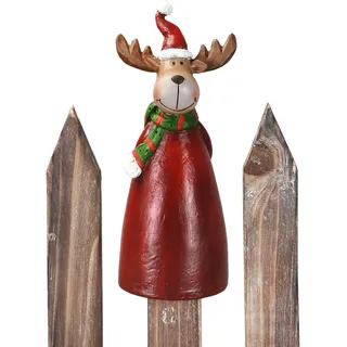 B2S BACK2SEASON Zaunfigur Elch mit Glitzer Winter Zaundeko Zaunhocker braun rot mit Schal H=19 cm
