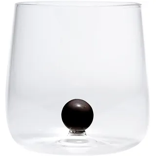 Zafferano Bilia Glasbecher - Handgemachtes Borosilikatglas, Verziert mit bunter, farbiger Glaskugel im Inneren, cl 44 h 90mm d 88mm - Set 6 Stück (Schwarz)