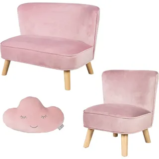 roba® Kindersitzgruppe Lil Sofa, (Set, 3-tlg), bestehend aus Kindersofa, Kindersessel und Dekokissen in Wolkenform rosa