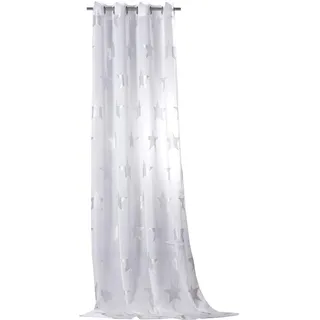 heimtexland Ösenschal Vorhang mit Silberdruck Sterne 245x140 cm in weiß Silber Voile Transparent mit schönem Fall Maritim Stern Gardine Typ566