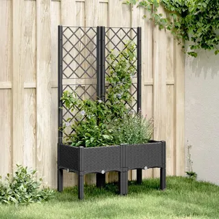Higsose Blumenkasten Terrassen Pflanzkübel mit Rankgitter 80x40x142 cm PP Gartenbeet Blumenbeet Pflanzenbeet Blumenkübel für Balkon Pflanzkasten Balkonkasten Pflanzbeet Anzuchtbeet Schwarz