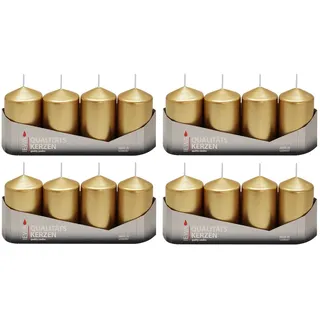 Stumpenkerzen gold lackiert, 16 Stück (4 x 4 Stück), Größe ca. 50 x 80 mm