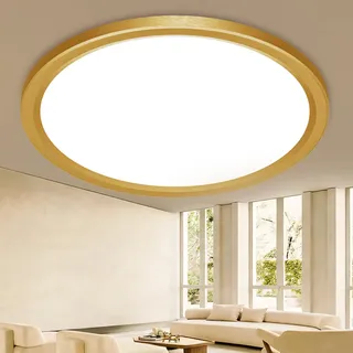 slochi Deckenlampe LED 39CM 36W 4200LM, 3 Farben Deckenleuchte 3000K/4000K/6500K, Rund Flach Gold Badezimmer Lampe Decke IP44 Wasserfest für Bad Küche Wohnzimmer Schlafzimmer