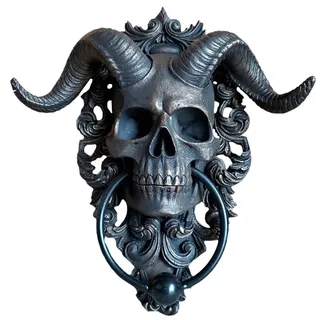 Diabolus Horned Skull Door Knocker Gold Türklopfer Mit Totenkopf-Motiv Türklopfer Antik, Anschlagring Für Haustür Türklopfer Teufel Gesicht Figur Skulptur Antik-Stil