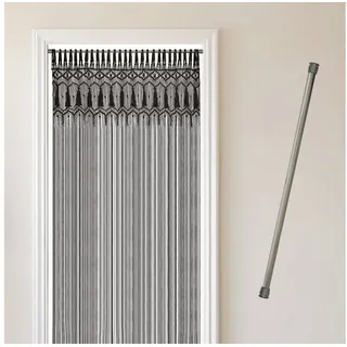 Cozyor Türvorhang Makramee 132 x 200 cm Boho Vorhang Fenstervorhang Raumteiler (1 St), Schlaufen, Baumwolle, mit Klemmstange ohne Bohren schwarz, Wandteppich Raumtrenner schwarz