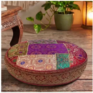 Guru-Shop Sitzkissen Orientalisches rundes Patchwork Kissen 40 cm,.. bunt|rot