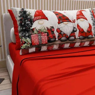 PETTI Artigiani Italiani – Baumwollbettwäsche mit weihnachtlichem Digitaldruck, Kissenbezüge, Weihnachts-Doppelbettlaken, Maxi-Doppelbettset, Xmas 5 Rot, 100% Made in Italy
