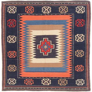 Nain Trading Orientteppich Kelim Fars 142x146 Handgewebter Orientteppich / Perserteppich, quadratisch, Höhe: 5 mm lila|schwarz