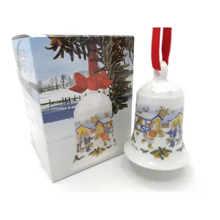 Hutschenreuther Christbaumschmuck Porzellan Weihnachtsglocke Glocke 1985, mit Originalverpackung (OVP) bunt