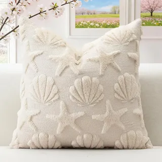 Set Mit 1 Weichem, Kurzem Plüsch-zierkissenbezug Aus Wollsamt Für Frühling Und Sommer Im Luxuriösen Stil Für Sofa Und Schlafzimmer – Seestern-muschel-creme-beige, 45 X 45 Cm