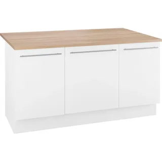 Kücheninsel OPTIFIT "Bern" Komplettküchen-Sets Gr. B: 160 cm, weiß (küche: hochglanz, weiß, eichefarben) Optifit mit durchgehender Arbeitsplatte als Theke, Breite 160 cm
