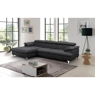 COTTA Ecksofa David Echtleder, Echtleder mit Schlaffunktion & Bettkasten schwarz