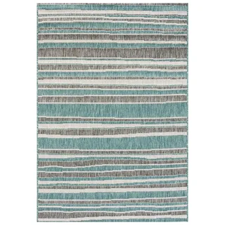 Mazovia Designteppich In-Outdoor-Teppich Streifen Balkon, Terrasse, Patio, Pavillon, 250 x 350 cm, Wasserdicht blau 250 x 350 cm