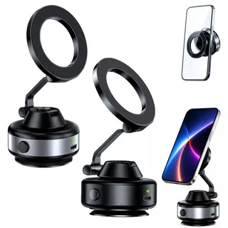 Leyof Snapmount Handy Halterung, 2026 Neu Snapmount Handyhalterung Auto – Magnetisch mit Vakuum-Saugfunktion, 360° Drehbar, Faltbar, Kompakt & rutschfest (Silber+Schwarz)