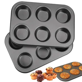 2Pcs Kohlenstoffstahl Muffinform Blech, Groß Muffinformen, Muffins Backform | 26 x 18 x 3cm Antihaftbeschichtetes Muffin Backblech Muffinblech, Waschbar Muffin Form für Cupcakes, Brownies, Kuchen
