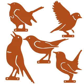 VICASKY 5 Stück Rost Deko Gartenstecker Weihnachten Zaunhocker Rost Vogel Gartendeko Gartenstecker Gartendeko Vögel Edel deko Edel Vogel Gartenvögel
