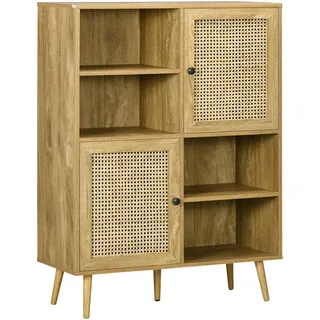 Highboard Mit Wiener Geflecht Sideboard Holzoptik Geschirrschrank Anrichte Mit 2 Türen Wohnzimmerschrank Beistellschrank 90x32,5x120 Cm