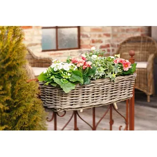 Balkon Pflanzkasten "Groß" aus Rattan, mit Halterung, Blumen Pflanz Korb Kasten