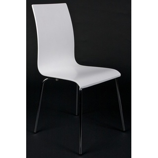 Designer Stuhl aus Holz und verchromtem Stahl Weiss, Esszimmerstuhl, moderner Wohnzimmerstuhl