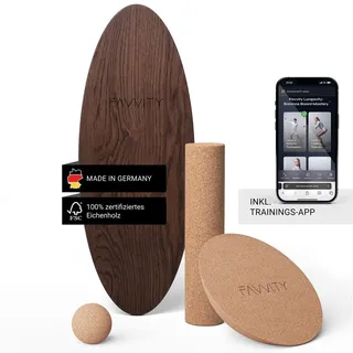 Balance Board aus Eichenholz [Handgefertigt in Deutschland] Gleichgewichtstrainer - Komplett-Set - Braun