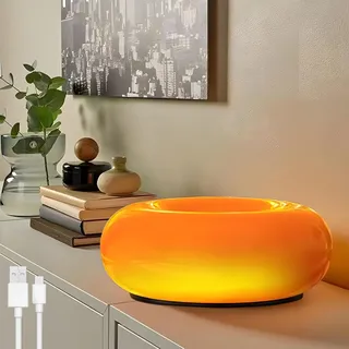OOWOKS Donut Lampe LED Donut Tischlampe Orange Akku USB Aufladbar Tischleuchte mit Touch Dimmbar 3 Farbtemperatur Nachttischlampe Glas-Lampenschirm 2000mAh für Wohnzimmer Esszimmer Kinderzimmer