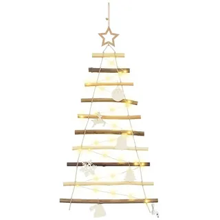 vidaXL Weihnachtsbaum mit 30 LEDs Natur 90 cm Massives Eschenholz, Wohnzimmer, Moderne hängende Weihnachtsbaum, Einzigartiger Deko, Handgemachte LED, Minimalistische Wand, Festlicher Akzent