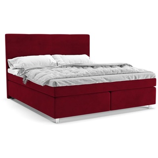 Panda Möbel - Clark Boxspringbett 180x200 cm, kontinentales Doppelbett mit hochwertiger Matratze und Topper - komfortabel, modern, stilvoll - rot