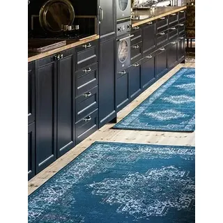 RugVista Vintage Vega Teppich, 80 x 300 cm, Dunkel Blau/Türkis | Vintage, Rechteckig, Mittlerer Stapel, Nur chemische Reinigung, Oeko-Tex 100, Wohnzimmer, Esszimmer, Schlafzimmer, Küche