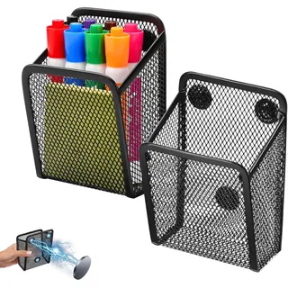 Magnetischer Aufbewahrungskorb, 2 Stück Magnetisch Stifthalter Netz, Schwarz Magnetische Aufbewahrungskörbe, Magnetischer Schreibtisch Organizer, Magnetischer Stifthalter für Kühlschrank, Bürobedarf