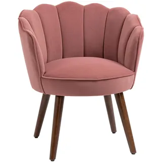 HOMCOM Sessel Wohnzimmer Loungesessel in Muschelform Relaxsessel mit Holzbeine, Polstersessel Lesesessel mit Samtoptik, Polsterstuhl für Schlafzimmer Rosa