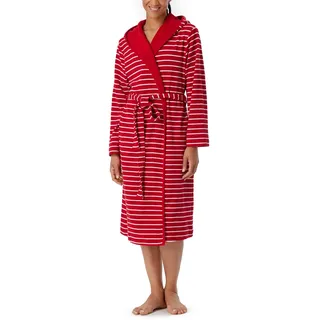Schiesser Damen Bademantel Mit Kapuze Frottee 110 Cm Länge - Baumwolle Gemustert, Rot_181535, L EU - L