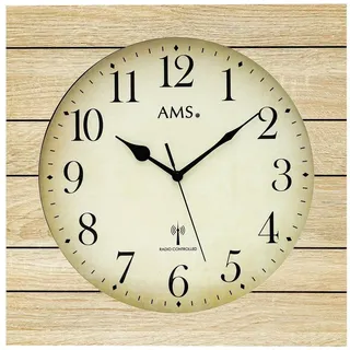 AMS Funkwanduhr F5551 (Made in Germany,Quarz,Holz,Wohnzimmer,Küche,Arbeitszimmer,Esszimmer) braun