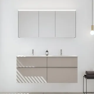 burgbad Fiumo 2.0 Badmöbelset 142 cm mit Waschtisch mit Unterschrank mit Griff G0146 und Spiegelschrank, Badmöbel,