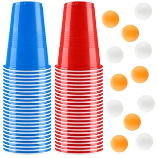 Kasanni Beer Pong Becher Set, 500ML Bierpong Becher Enthält 12 Tischtennisbälle und 50Becher, Beerpongbecher, Wiederverwendbare Partybecher für Weihnachten Party Geburtstag Festivals Hochzeit Camping