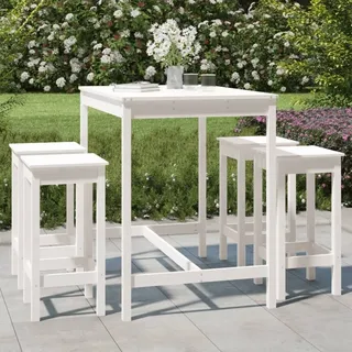 "2026 Promotion" 5-tlg. Gartenbar-Set Weiß Massivholz Kiefer - Gartenmöbelset CC9156 - Weiß