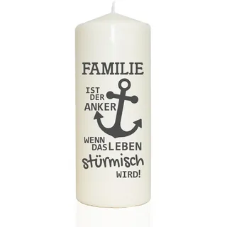 WB wohn trends Spruchkerze, Familie ist der Anker, 20cm, 765g d8cm, Kerze mit Spruch, Brenndauer ca 70 Std