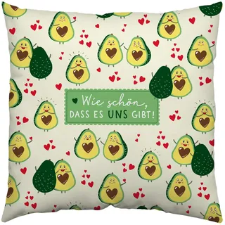 H:PPY Life Kissen mit Motiv Avocado | Zierkissen, Baumwolle, 40 cm x 40 cm | Kuschelkissen mit Spruch | Geschenk, Geburtstagsgeschenk | 47574