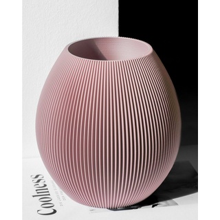 Dennismaass. Dekovase RUND aus BIO-Kunststoff mit minimalistischen Rillen in Aschlila, Dekorative Vase aus Bio Kunststoff mit feinen Rillen lila