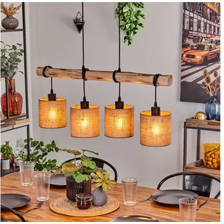 hofstein Pendelleuchte moderne Hängelampe aus Holz/Metall/Leinen in Natur/Schwarz/Beige, ohne Leuchtmittel, Hängeleuchte im skandinavischen Design, 4x E27, ohne Leuchtmittel beige