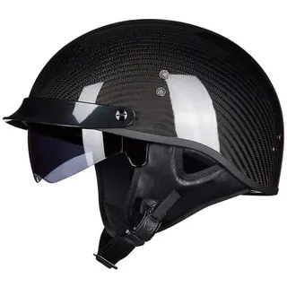 EBAYIN Motorradhelm Retro Harley Motorrad Carbon Carbon Halbhelm ECE-zertifizierter Cruiser Chopper Scooter Pilot Jet Helm Helm Mit Offenem Gesicht Unisex Eingebaute Schutzbrille,B-XL=(61~62cm)